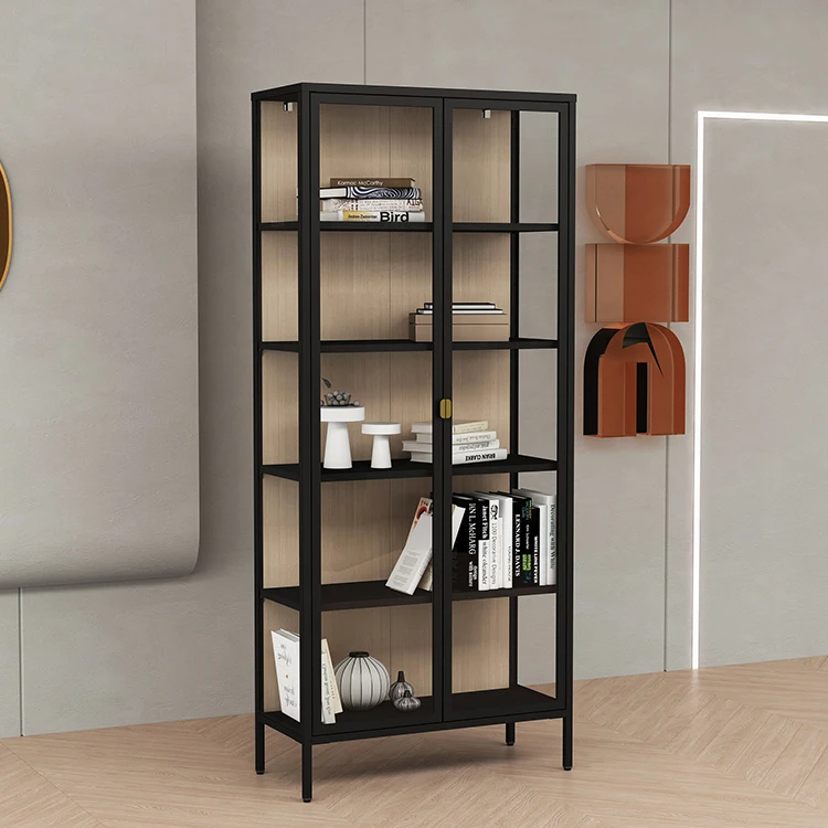 

Steelite Factory Metal Furniture Living Room Cabinet 2 Glass Door Bookcase Cabinet Metal Home Bookshelf Bookcase with Glass Door