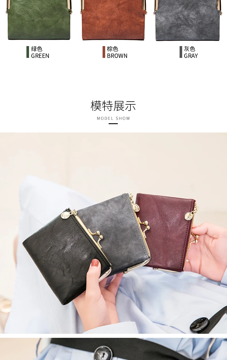 Miyin Damen Geldbörse kleine RFID Damen kompakte Bifold Leder Vintage Geldbörse mit Reiß verschluss und Kuss schloss – Detail 5