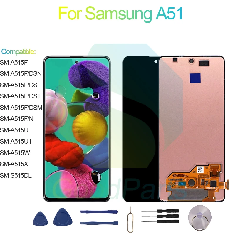 

Для ЖК-дисплея Samsung A51, экран 6,5 дюйма SM-A515F/DSN/DS/DST/DSM/N/U/U1/W/X,SM-S515DL A51, сменный сенсорный дигитайзер в сборе