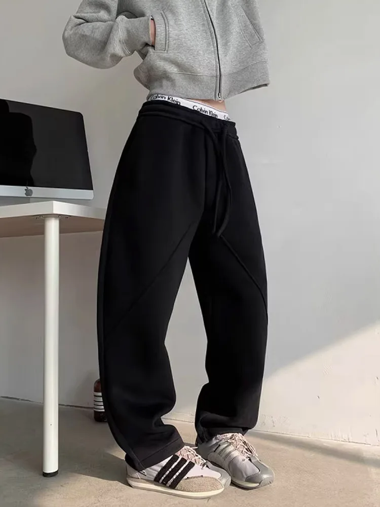 

Мужские тяжелые спортивные штаны с изогнутыми лезвиями в американском стиле Sle в стиле ретро, свободные повседневные длинные брюки с наклонным вырезом и драпировкой, прямые брюки...