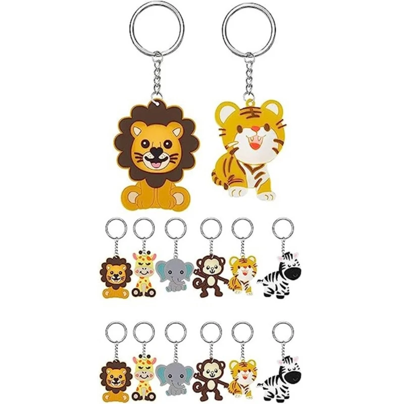 18Pcs Jungle Animal Keychains Baby Shower Keyring Ornament Animals Decoration with Thanks Tags and Organza Bags