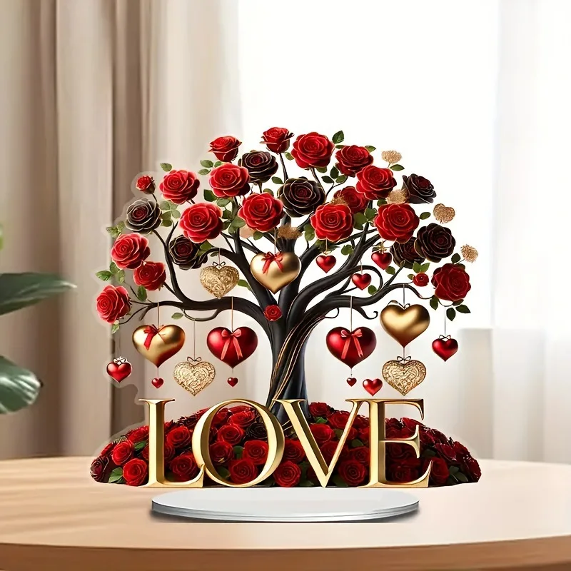 Valentine's Day 2D Acrylic Rose Tree Sunshine Catcher Love Witness Decorative Flower Romantic Rose Tree Wedding Gifts Home Decor