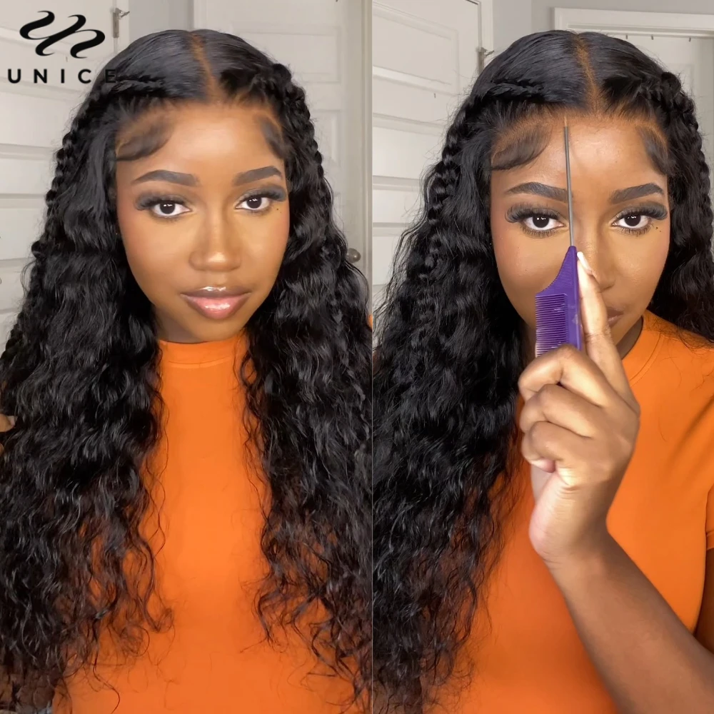 UNICE شعر مستعار بدون صمغ قبل قطعه موجة المياه 7x5 الدانتيل الرباط شعر الإنسان الرطب والمموج قبل كل شيء شعر مستعار