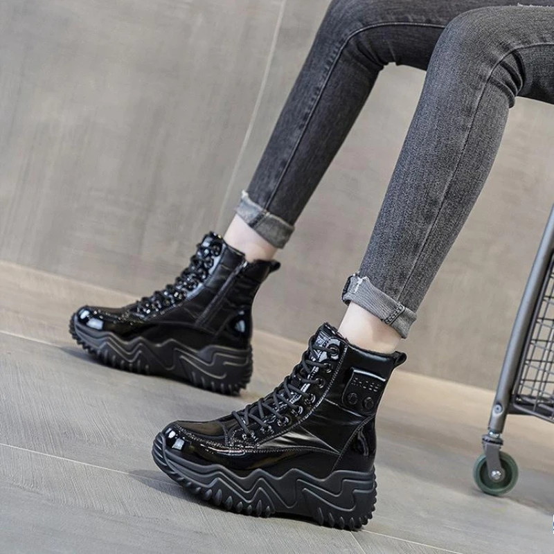7CM Platform Wedge Sneakers Women ZIP Ankle Booties Genuine Leather Chunky Autumn Winter Plush Warm Fur Comfortable Snow boots - view 5