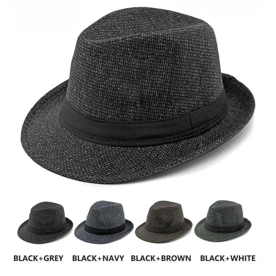 British Top Jazz Hat for Gentleman Hat Middle-Aged Men Simple Pure Color Wool Top Hat Casual Elegant Jazz Hat Fedoras Party Cap