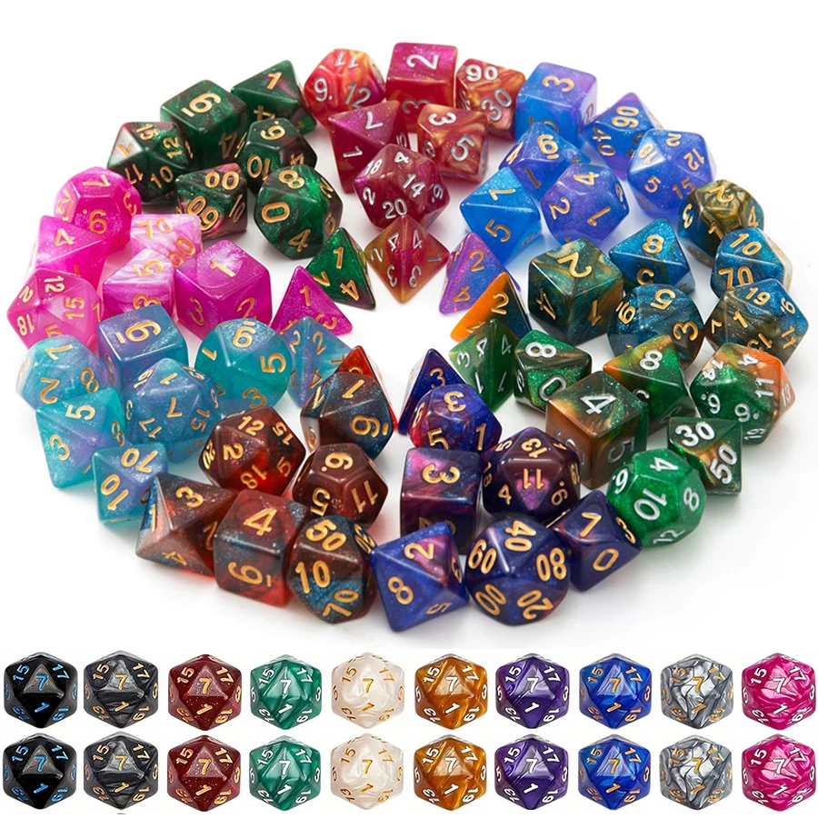 28-49 قطعة مجموعة نرد متعدد السطوح مع حقيبة تخزين سوداء عدد اللون نرد متعدد السطوح RPG D & D ملحقات ألعاب لعب الأدوار