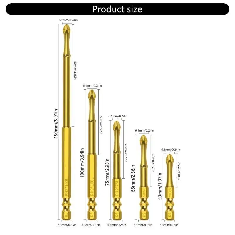 652F Professional Impact Driver Bits, Antislip Coating Power Power Accessories สำหรับ Precisiosn Fastening Maintenance
