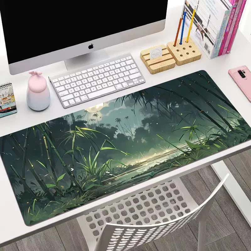 Inkt Schilderij van Bamboe Muismat Grote XXL PU Leer Waterdichte Eettafel Desktop Mat Leuke Kantoor Spel Computer Toetsenbord Pad