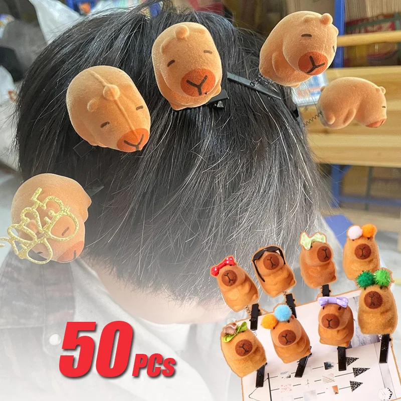 Kawaii Hair Clip Fashion Children Bow 3D Capybara Animal Plush Hairpin Funny Style Duckbill Clips Headdress Gifts 5~50pcs