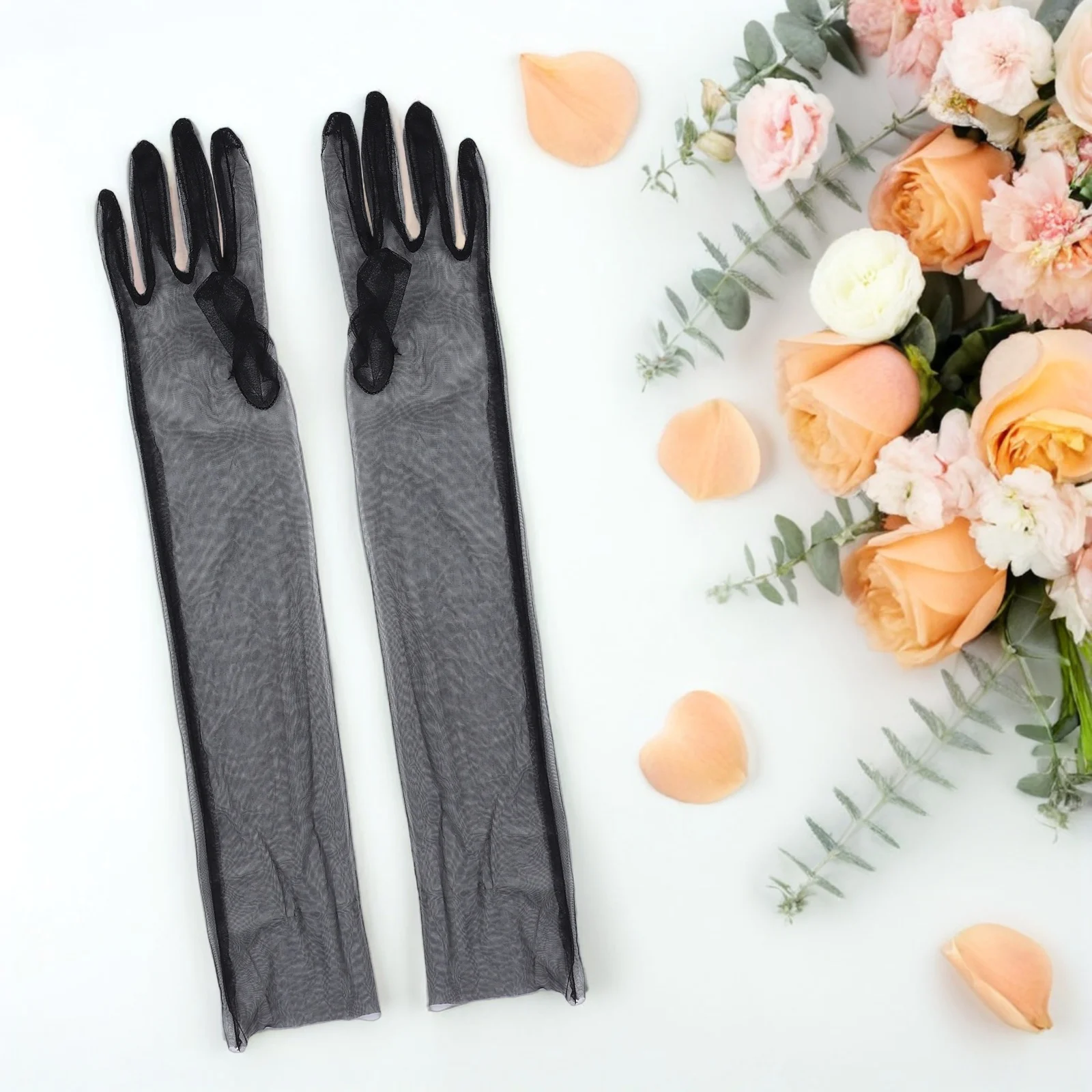 3 pares de guantes de tul para novia, mangas largas transparentes para boda, fiesta de té, disfraz de Halloween, cubiertas de brazo de malla, guantes de boda para mujer