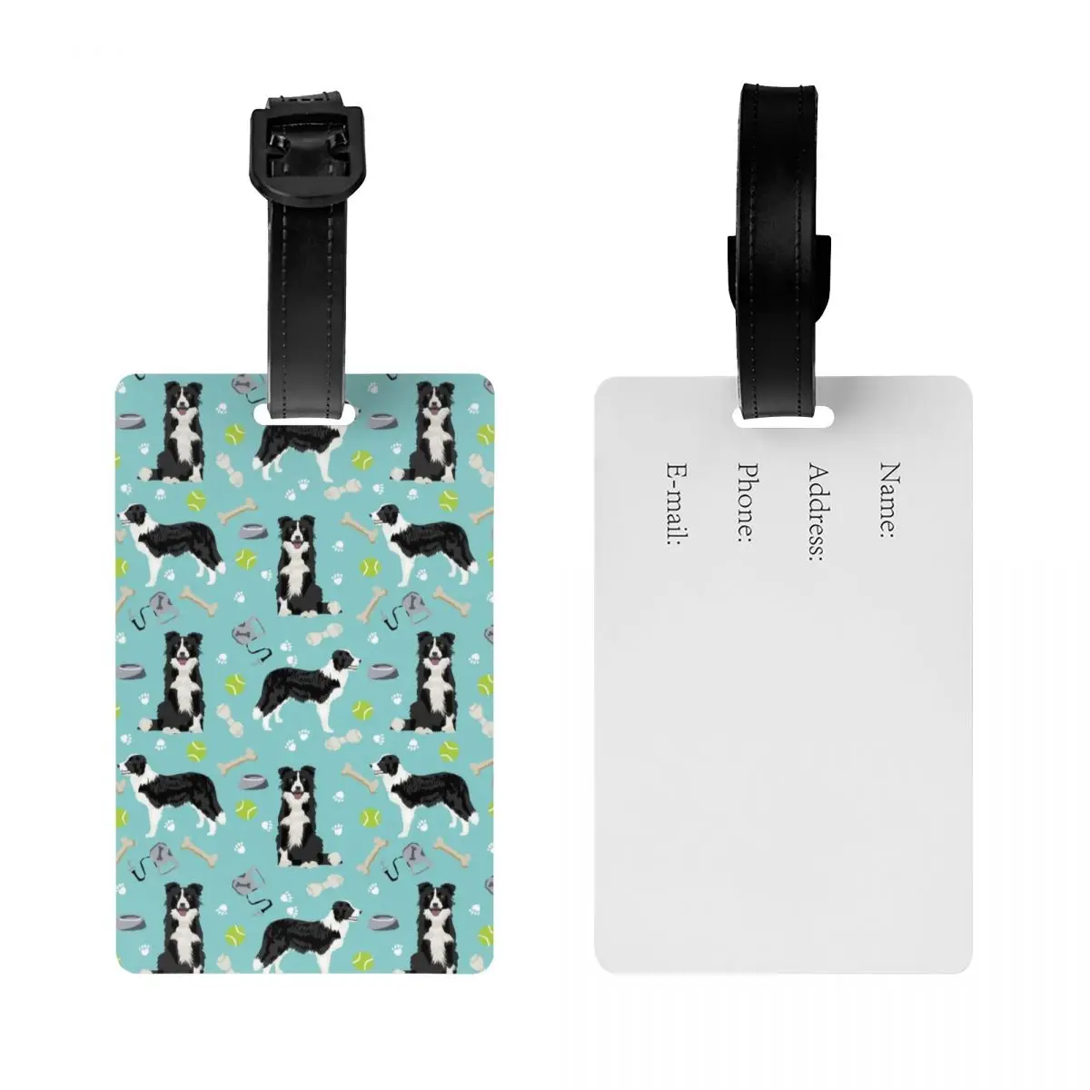 Border Collie Tennis Ball Luggage Tag Pet Dog Lover Suitcase Baggage Privacy Cover ID Label