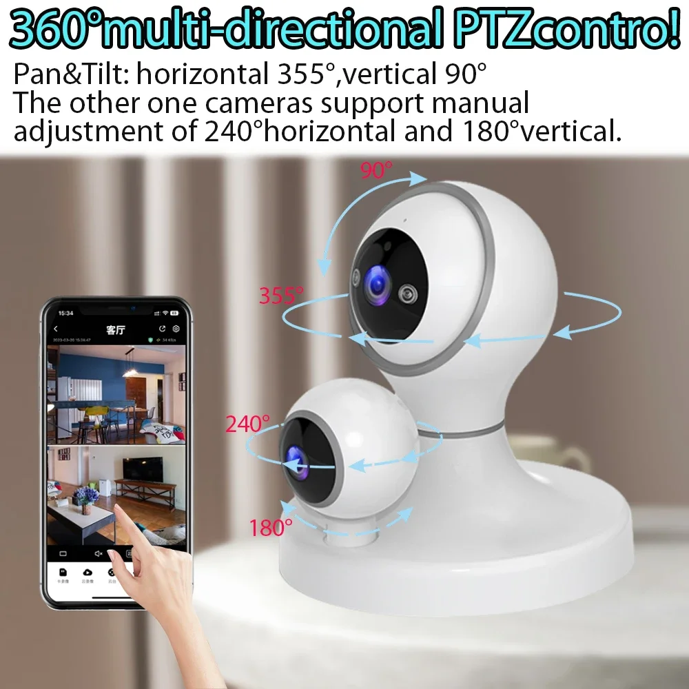 4K Dual Lens 8MP Dome WIFI Surveillance Camera 360° Wireless Video Auto Tracking Security CCTV IP Cameras Home PTZ Monitor IPC