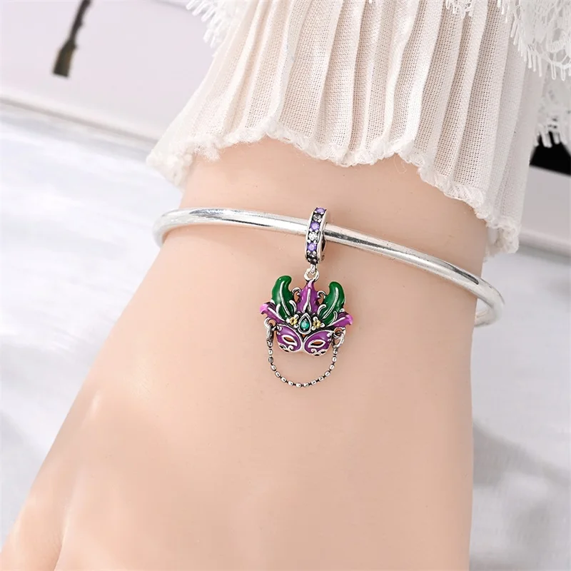 

925 Sterling Silver Party Mask Charm Dance Pendant Fit 4MM Hole Diameter Charms Bracelets Women DIY Jewelry Gift