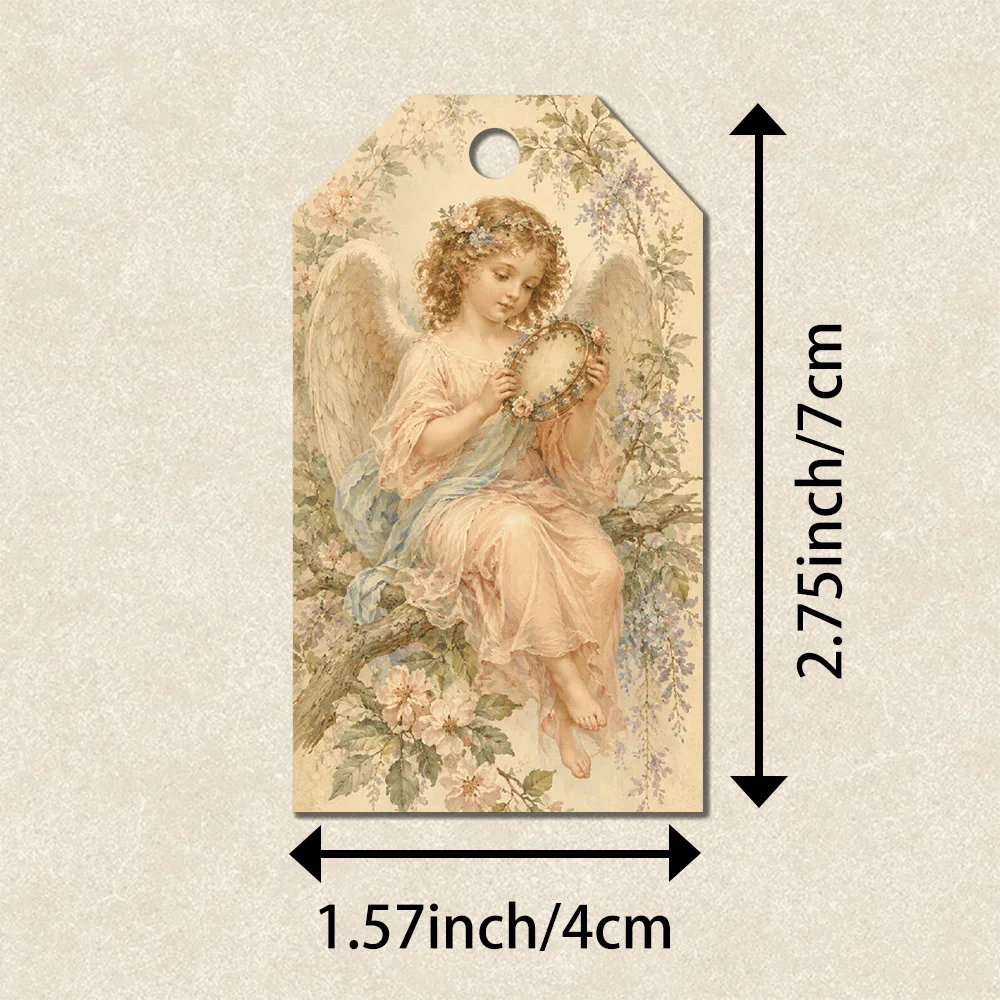 40pcs Soft Floral Angel Decorative Tags, Holiday Gift Labels, Party Decorations, Handmade Packaging Accents, Jute Rope