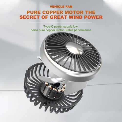 Imagen 2 del producto SEAMETAL-ventilador USB para coche, ventilador de aire de refrigeración de doble cabezal, interruptor independiente, 3 velocidades, 360 grados, ajustable, para reposacabezas de coche para asiento trasero