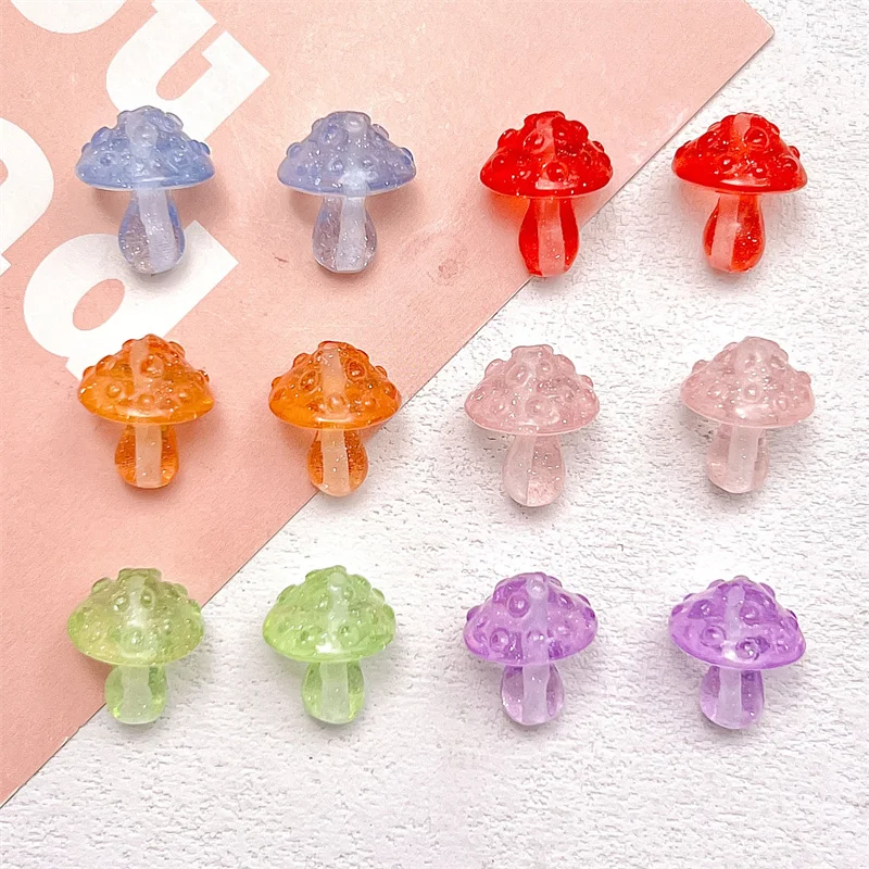 New style 50pcs/lot color print cartoon mushroom shape acrylic straight hole beads diy jewelry accessory