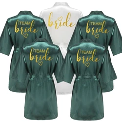 Wedding Party Team Bride Robe Kimono Satin Pajamas Bridesmaid Bathrobe Gold Letter SP093