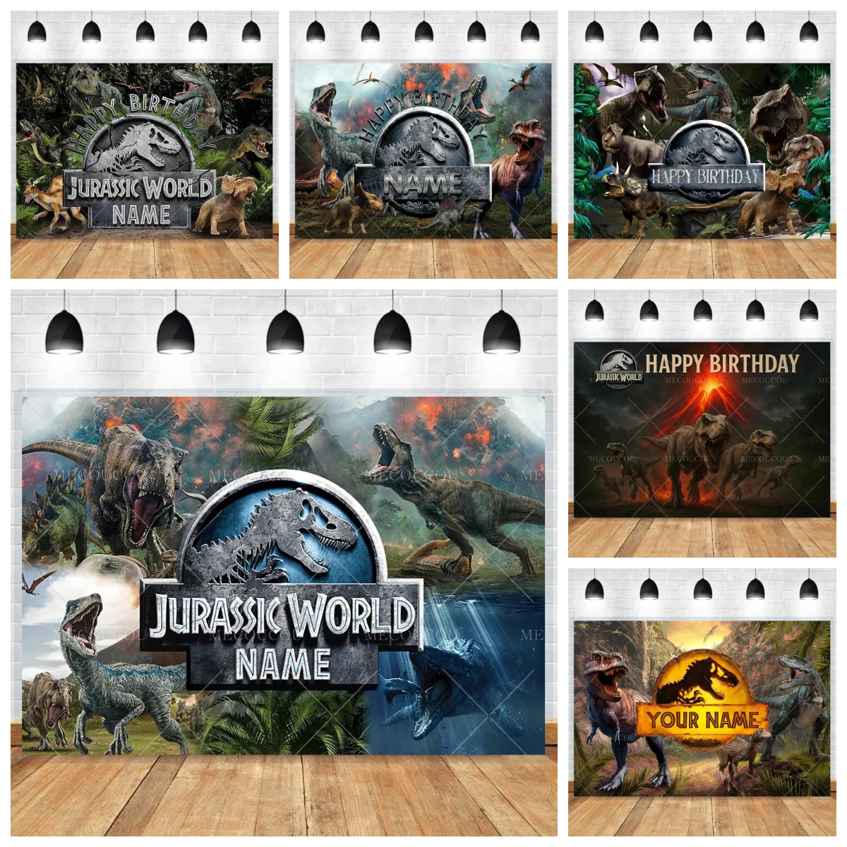 Dinosaur Happy Birthday Backdrop Banner Boy Kids Dino Theme Custom Name Background Jungle Dinosaur World Park Decor Supplies