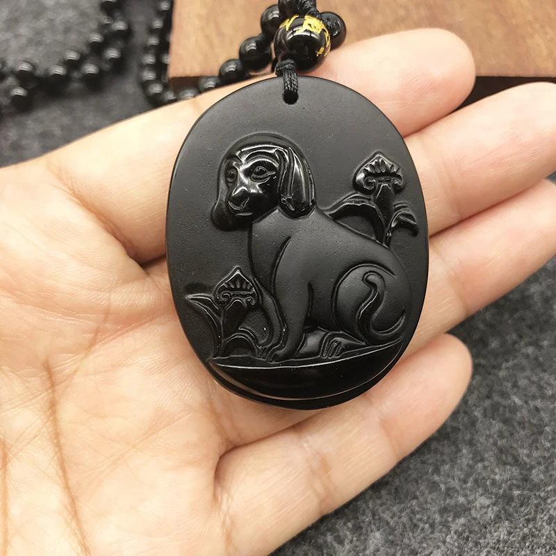 Obsidian Necklace, Three-Phase , Twelve Zodiac Jade Pendant, Ox, Tiger, Dragon, Snake, Chicken, Dog Zod
