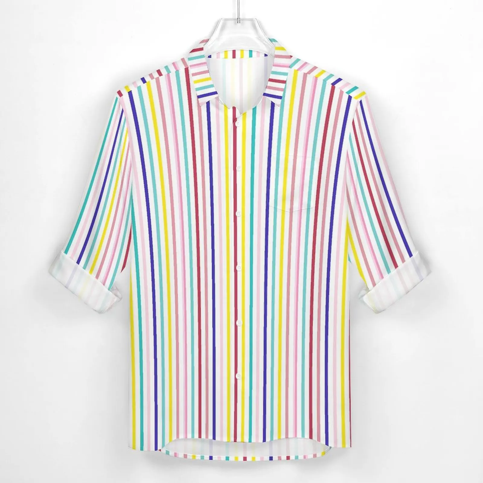 Bright Rainbow Striped Shirt Lines Print Casual Shirts Long Sleeve Printed Harajuku Blouses Autumn Fashion Oversized Clothing