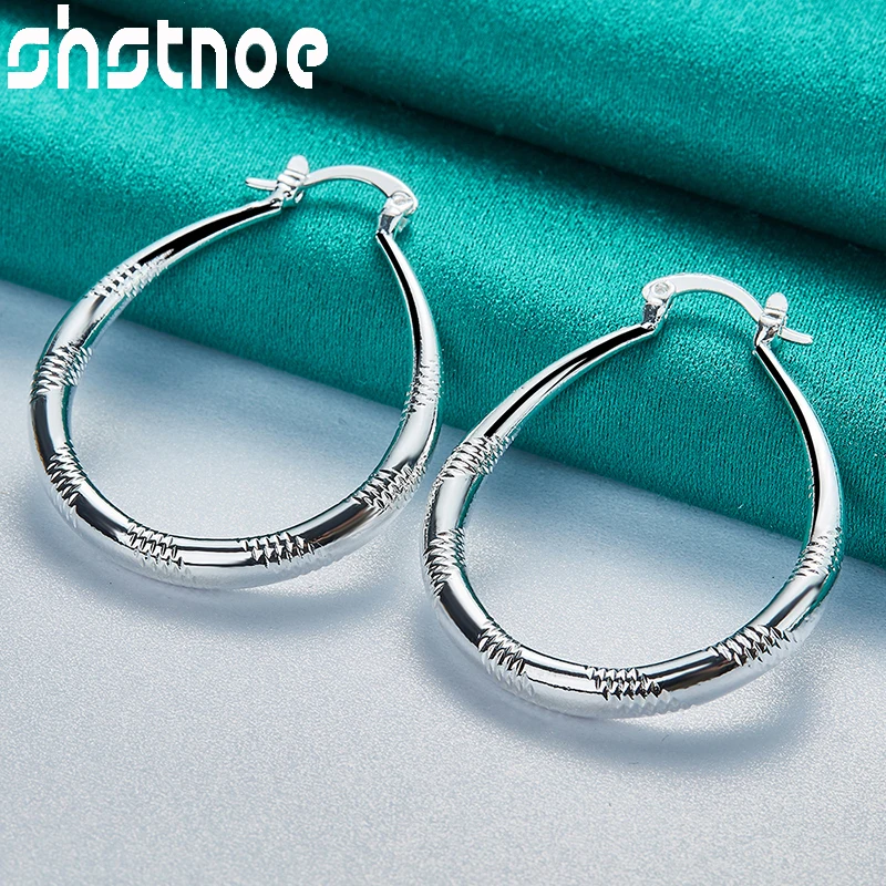 SHSTONE 925 Sterling Silver U-Shaped Hoop Earrings For Women Party Engagement Wedding Fashion Classics Charm Jewelry Gifts