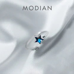 Modian Blue Crystal Star Free Size ring for Women Fashion Sterling Silver 925 Sparkling Zircon Starry Sky Ring Fine Jewelry Gift
