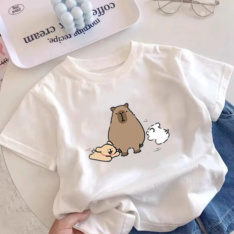 

Capybara Pure Cotton Children's Fun T-shirt Boys and Girls Short Sleeved Summer Kapibara Baby Half Sleeved Clothes