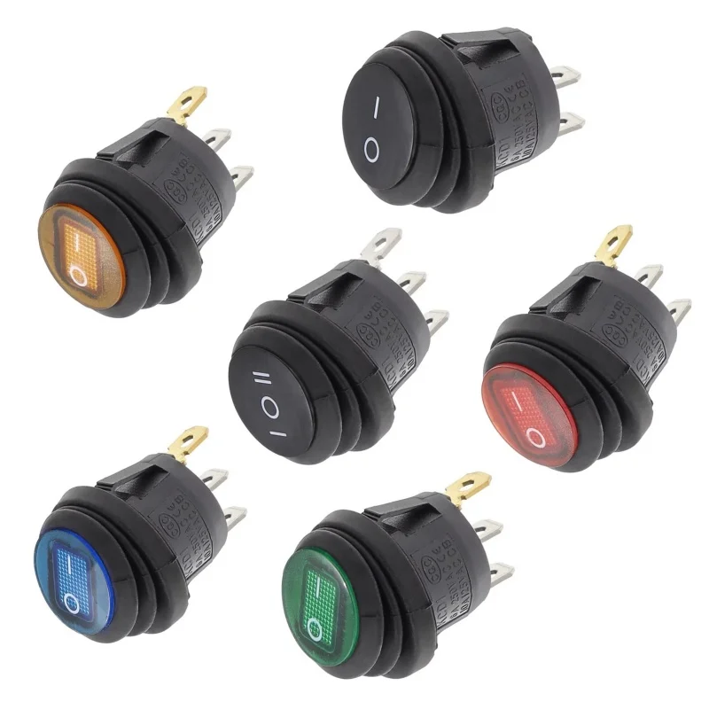 5pcs Waterproof Button with Light Rocker Switch Opening 20MM Boat-shaped Round 6A 250V 3/2Pin 2/3 Position KCD1