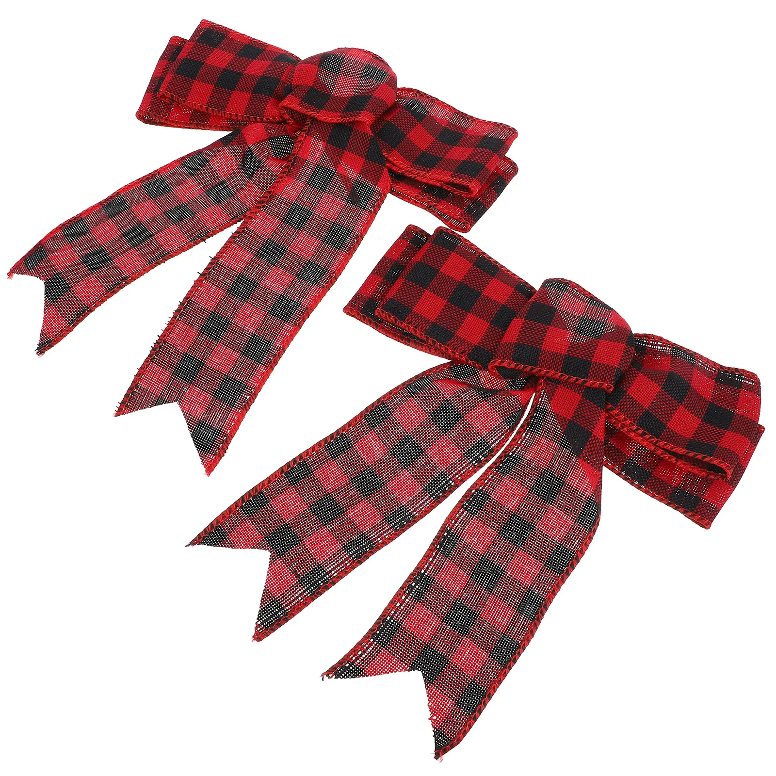

2pcs Gift Wrapping Bow Red Black Buffalo Check Ribbon Linen Craft Large Mini Decor Christmas Tree Ornaments Wreath Bows Home
