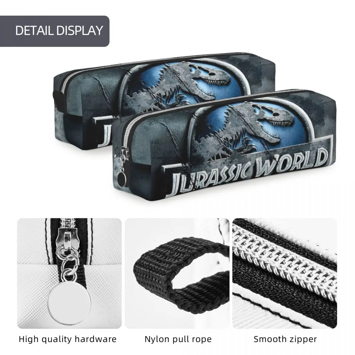 Jurassic world logotipo dinossauro lápis casos caneta titular sacos de lápis para estudante grande armazenamento material escolar zíper pencilcases