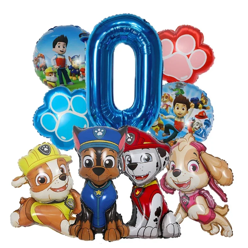 9pcs Cartoon Paw Patrol Foil Balloon Digital Number Supplies Rescue Dog Party Decoration Baby Gift Chase Skye view 2