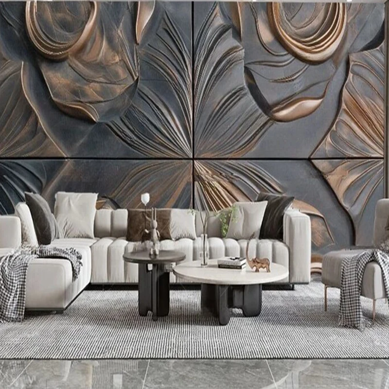 

MU8844 Modern high-end golden gilded rock plate TV sofa background wall paper mural