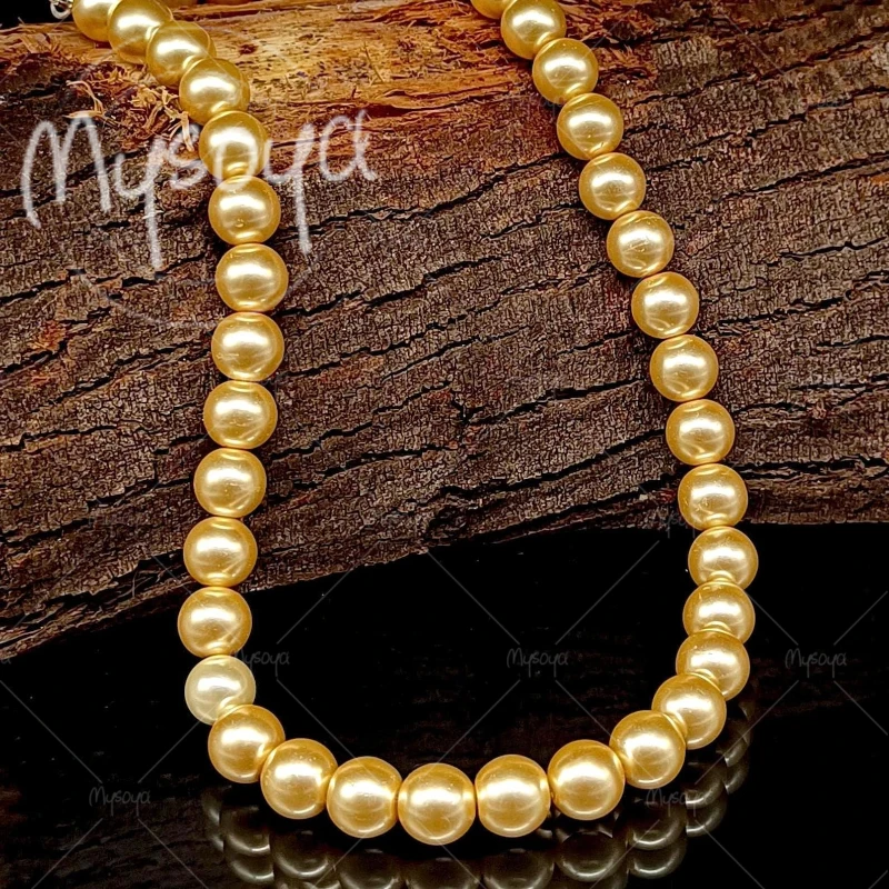 

MYSOYA 10mm Golden Shell Pearl Necklace, Gift Box, for Her/ Him, for Birthday/ Wedding/ Mother's Day/ Father's Day Gift A0755