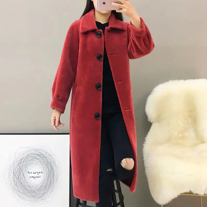 

Women Winter New Fashion Real Sheep Shearing Wool Coats Female Genuine Lamb Fur Jackets Ladies Solid Color Warm Outerwear E537