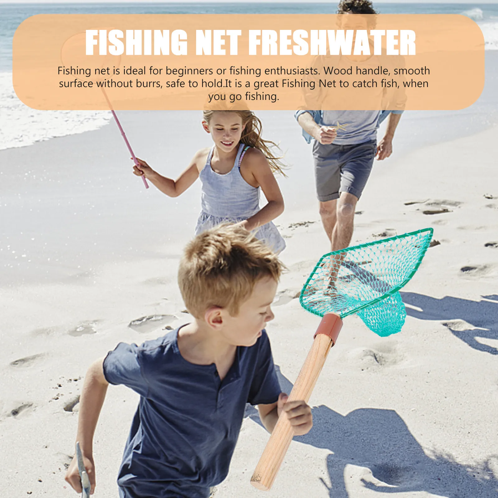 

Рыболовная сеть с деревянной ручкой, портативная, износостойкая, для улицы, для пресной и соленой воды, легкая корзина для ловли рыбы