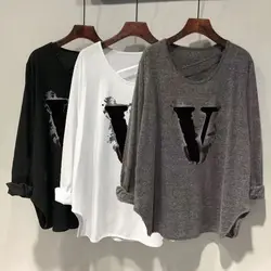 Plus Size 5XL 150KG Autumn T-shirts Women O Neck Long Sleeve Letter T Shirt Women Casual Large tees