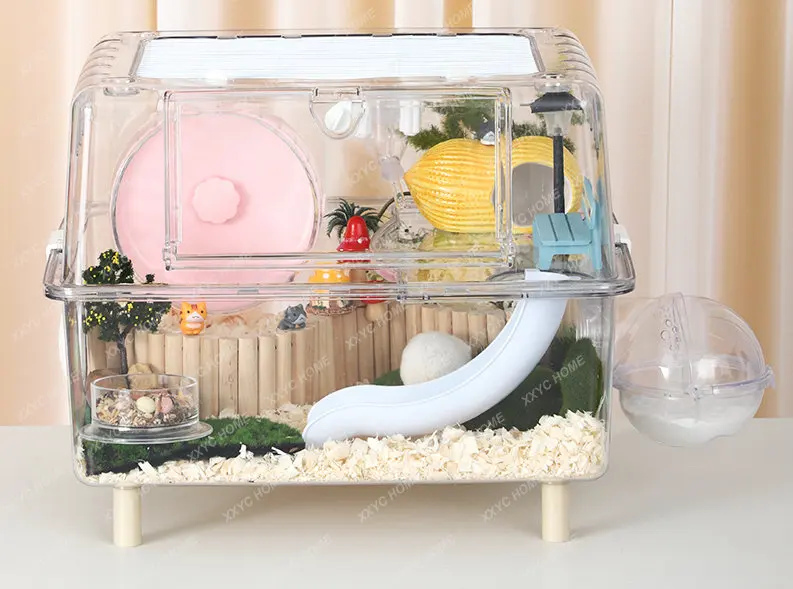 Hamster Cage Acrylic Transparent Oversized Villa Double-Layer Basic Special Feeding Box Rutin Chicken Supplies