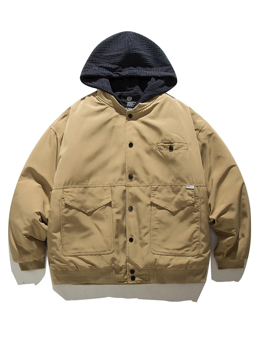 Japanese Retro Vintage Autumn Winter Vacation Two-piece Cotton Jacket Men's and Women's Spliced Hooded Coat