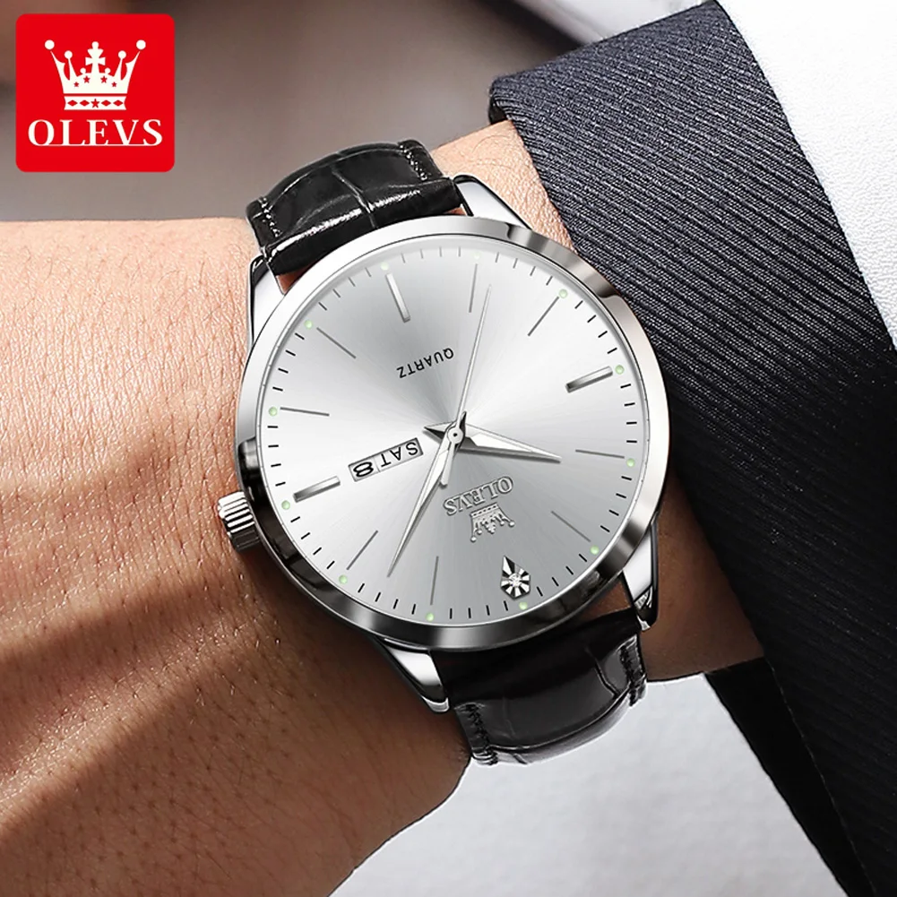 OLEVS 2935 Business Men\'s Watch Fashion Leisure Dual Calendar Waterproof Luminous Large Dial Watch Luxury Brand Men Quartz Watch