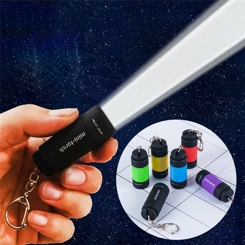 LED Mini Flashlight Key Chain Portable Torch Outdoors Waterproof  Battery USB Rechargeable Hiking Camping Flashlights