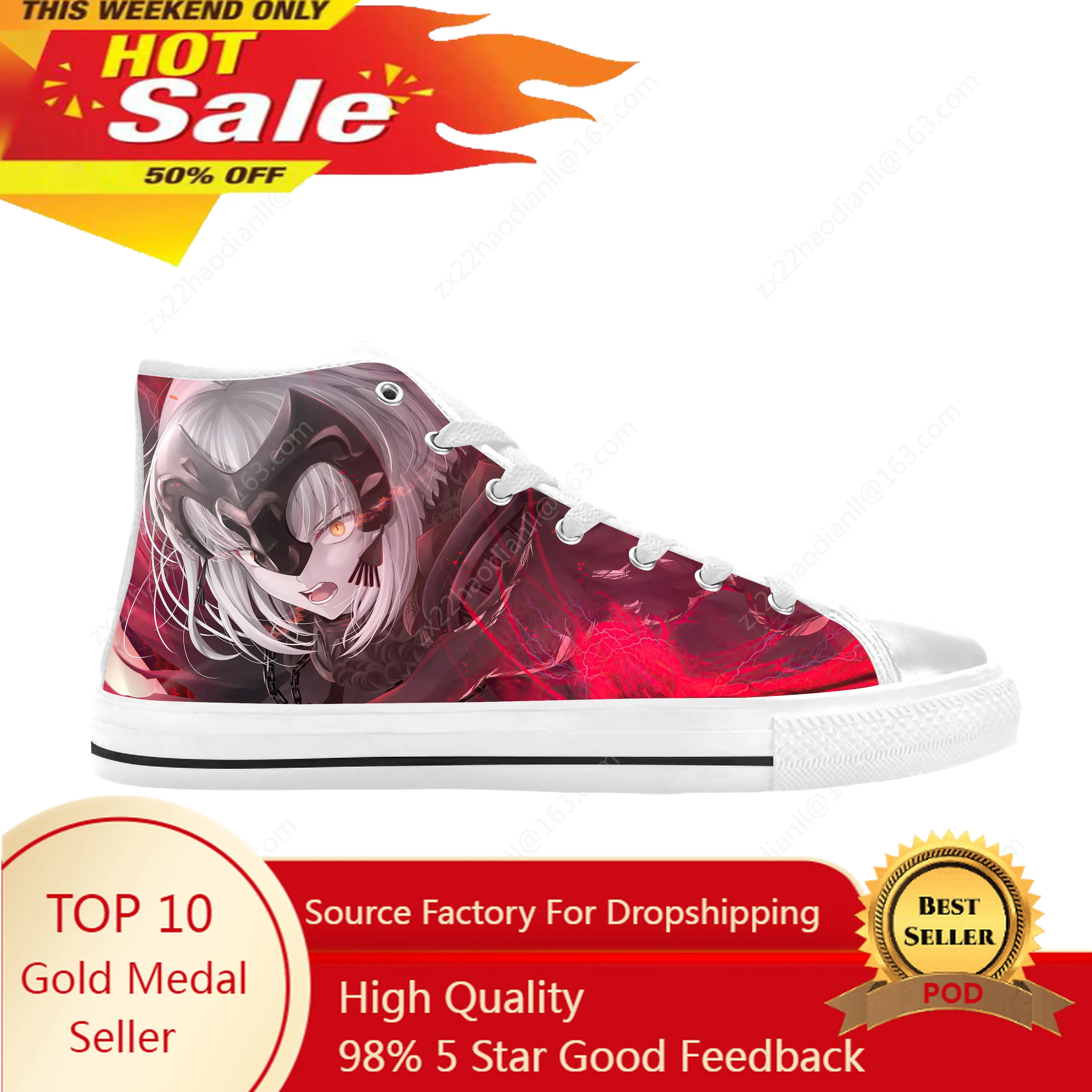 

Jeanne D'Arc Alter Fate/Grand Order Anime Cartoon Casual Cloth Shoes High Top Comfortable Breathable 3D Print Men Women Sneakers