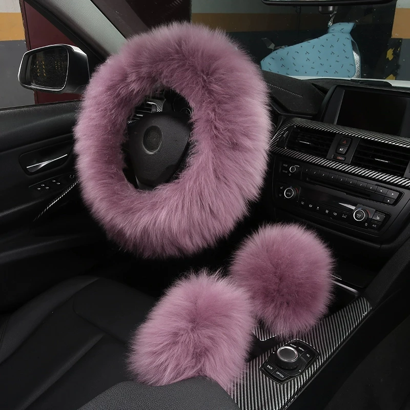 

Чехол на руль автомобиля, шерстяной чехол на ручку, плюшевый чехол для ручного тормоза, шерстяной чехол из натуральной кожи, встроенный мех