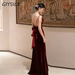 GIYSILE Burgundy Bride Toasting Wedding Dress Suspender Backless Simple Elegant Evening Dress Vestidos De Fiesta Dresses