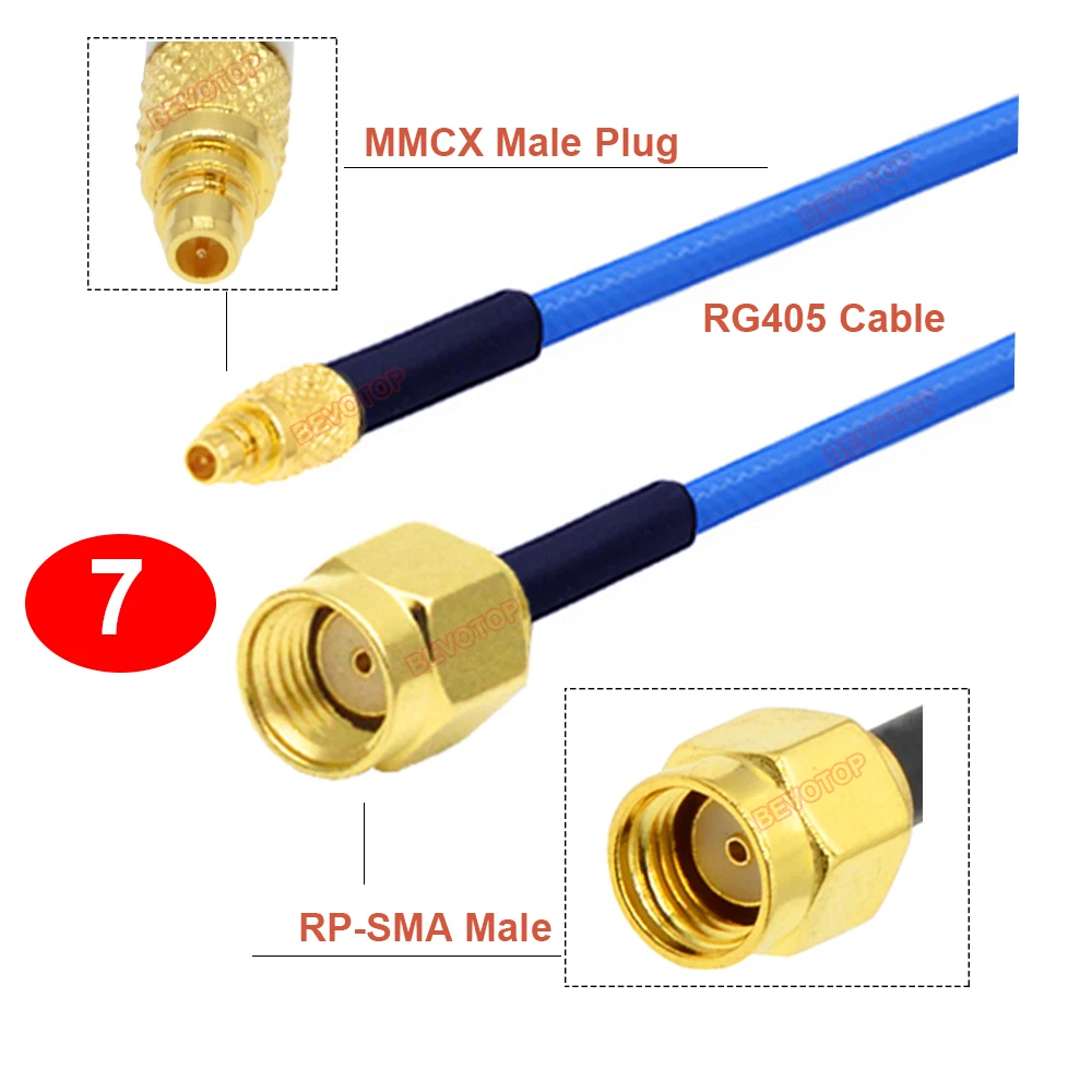 1PCS RG405 SMA to MMCX Cable RP-SMA/ SMA Male to MMCX Male Straight/ Right Angle 90° Plug High Frequency RG-405 086 Jumper