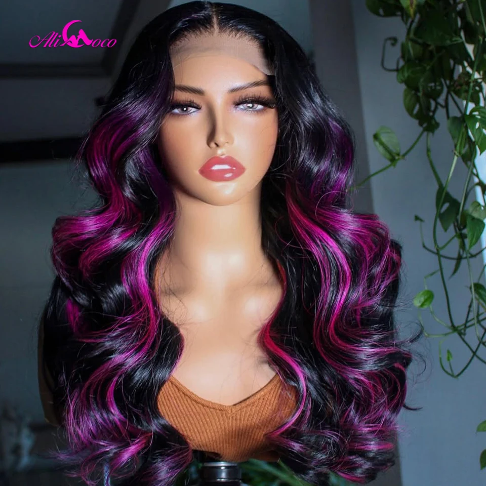 

Highlight Purple Lace Front Wig Human Hiar Body Wave Highlights Colored 13x4 13x6 Lace Front Wig Human Hair for Women