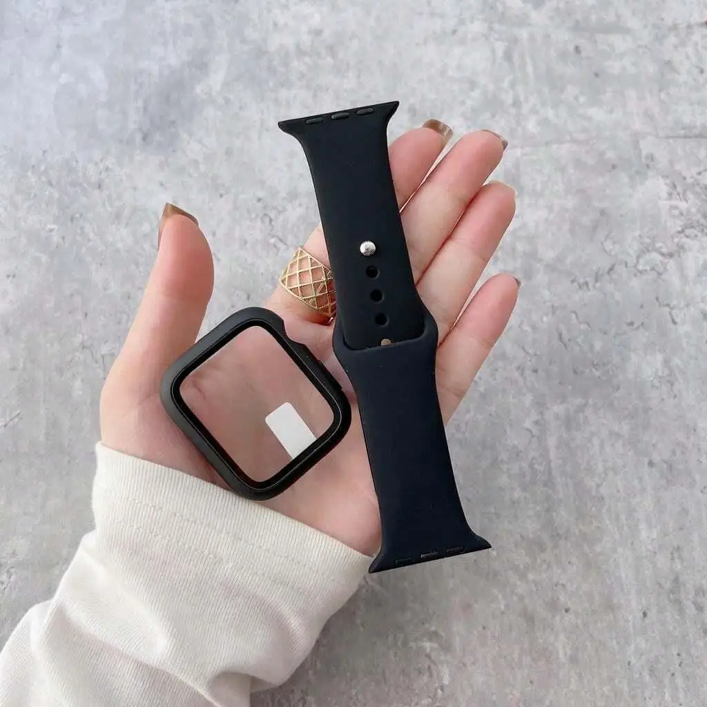 Case+Strap for Apple Watch Band 45mm 44mm 41mm 40mm 42mm 38mm 44 mm silicone bracelet correa iWatch series 9 8 7 6 5 4 3 2 1 SE