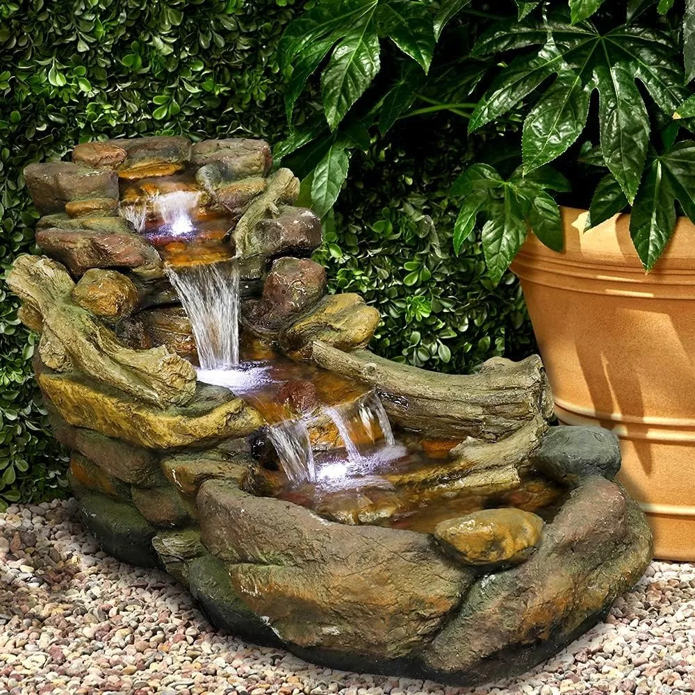 

Outdoor Rock Water Fountain with LED Lights-39" L x 15" W x 19" H Creek Waterfall Feature for Home Garden,Yard,Patio,Deck Decor