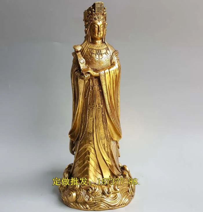 L size #TOP Bless family Safety luck Talisman- office home shop efficacious Sea God Mazu Guanyin brass statue