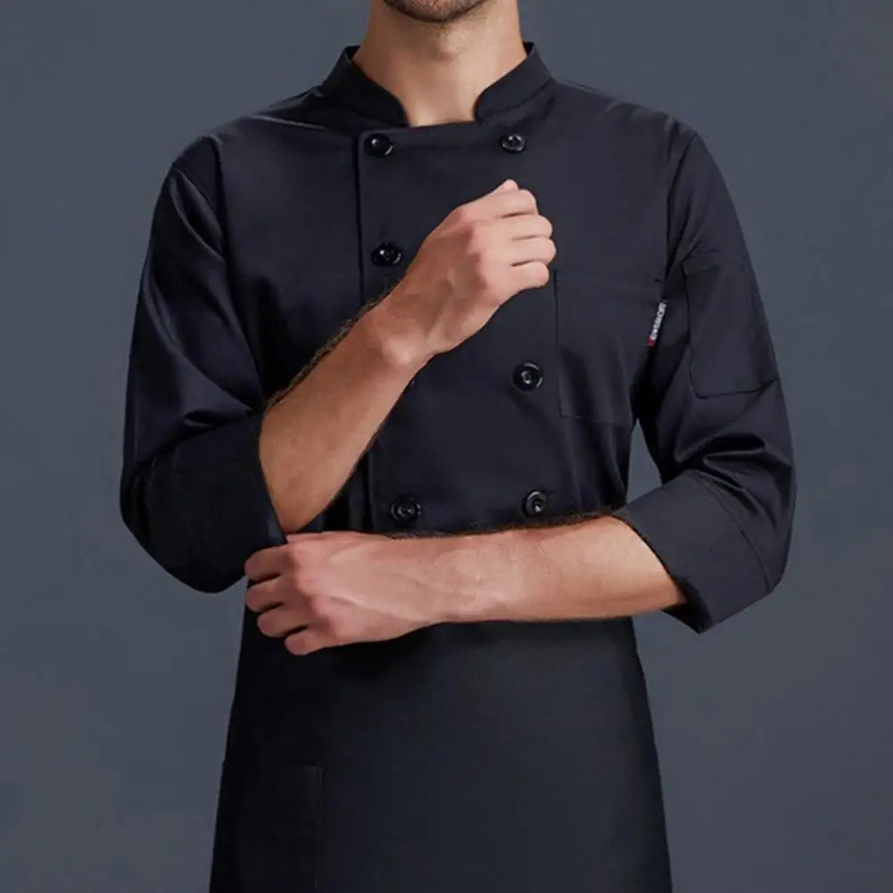 Unisex Stand Collar Long Sleeves Chef Shirt Oil-proof Kitchen Restaurant Chef Jacket Shirt Work Clothing Service Bakery Shirt