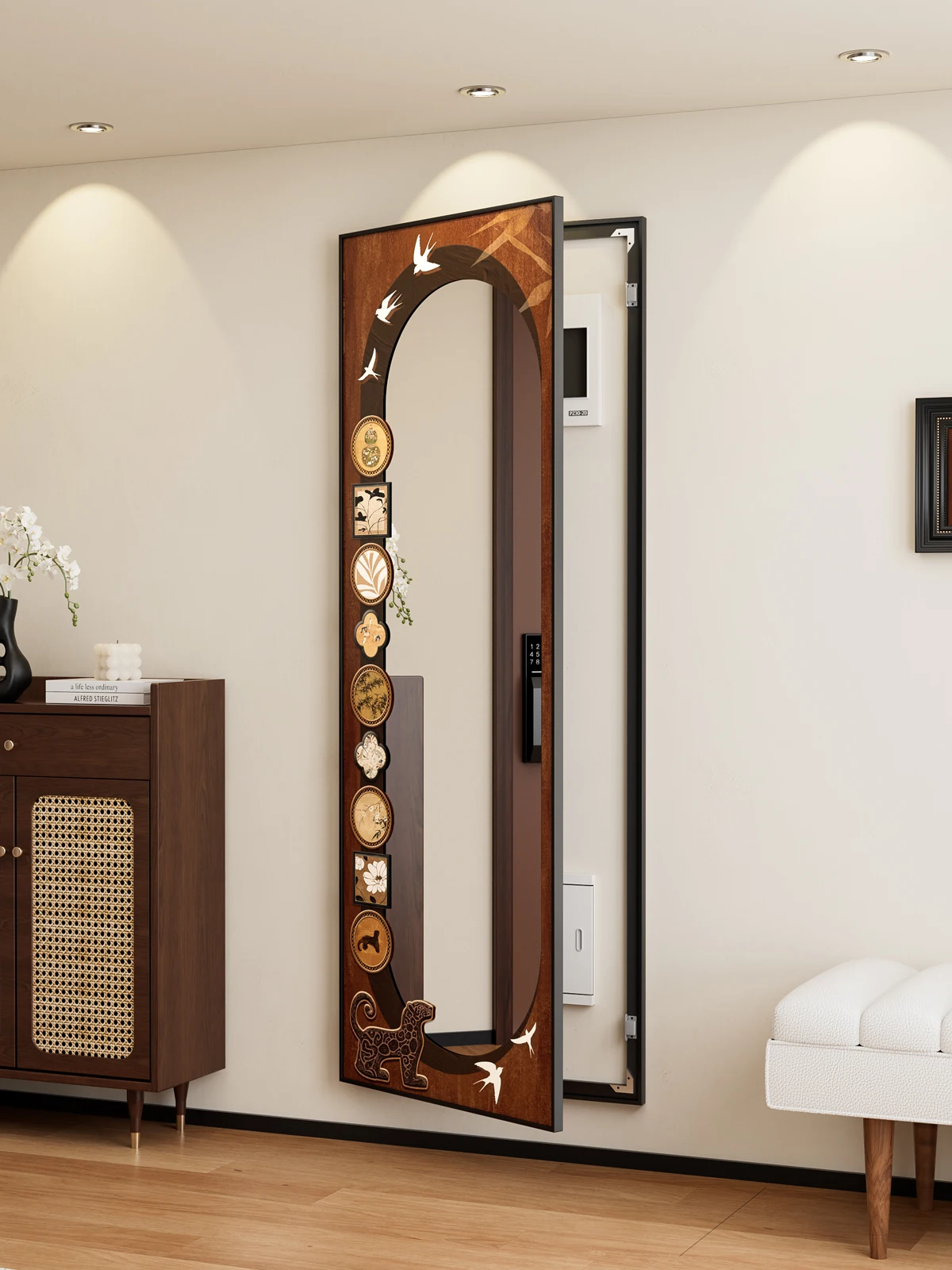 

Medieval style full body mirror meter box decorative painting full-length mirror blocking weak current box electric switch netwo